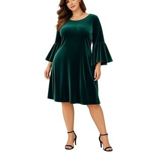MSK Whimsigoth Velvet Bell Sleeve Cocktail Dress Women 2X Emerald Green NWT